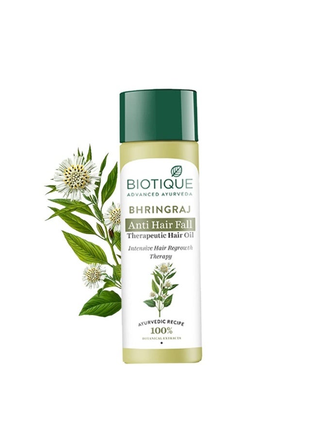 Biotique Bio Bhringraj Therapeutic Hair Oil for Falling Hair | Intensive Hair Regrowth Treatment | Nourishing Hair Follicles| Strong and Shiny Hair| For All Skin Types| 120ml - Image 1